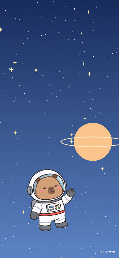 Capybara phone wallpaper: astronaut Capy in a starry blue sky